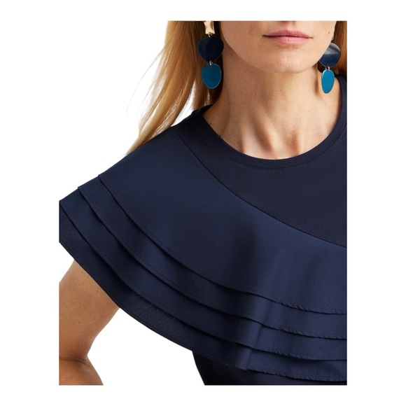 NWT Chicos Ruffle Cap Sleeve Tee Sz 2 570359563 - Picture 4 of 10